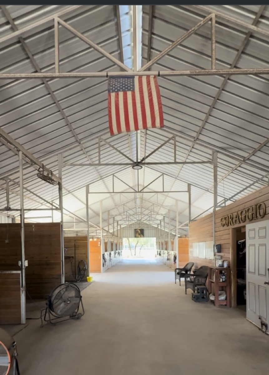 The private equestrian barn on the ranch property